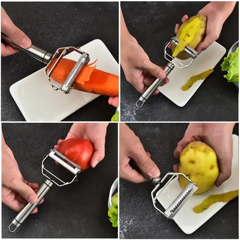 Éplucheur - Légume - Universel - multifonction - inox - double lame multifonctionnel - inoxydable - qualité - rapidité - solidité - brise pas - épluché 